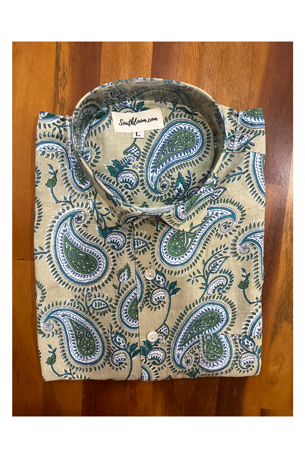 Southloom Jaipur Cotton Teal Paisley Hand Block Printed Shirt (Half Sleeves)