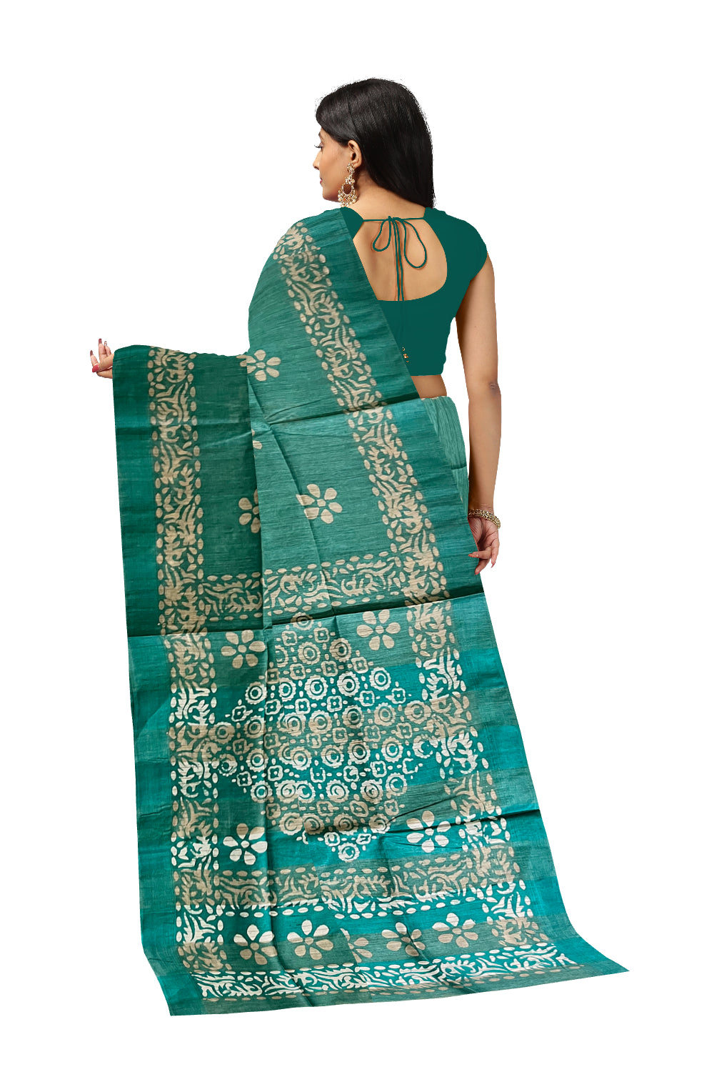 Southloom Cotton Green Saree with Baswara Prints on Body and Pallu