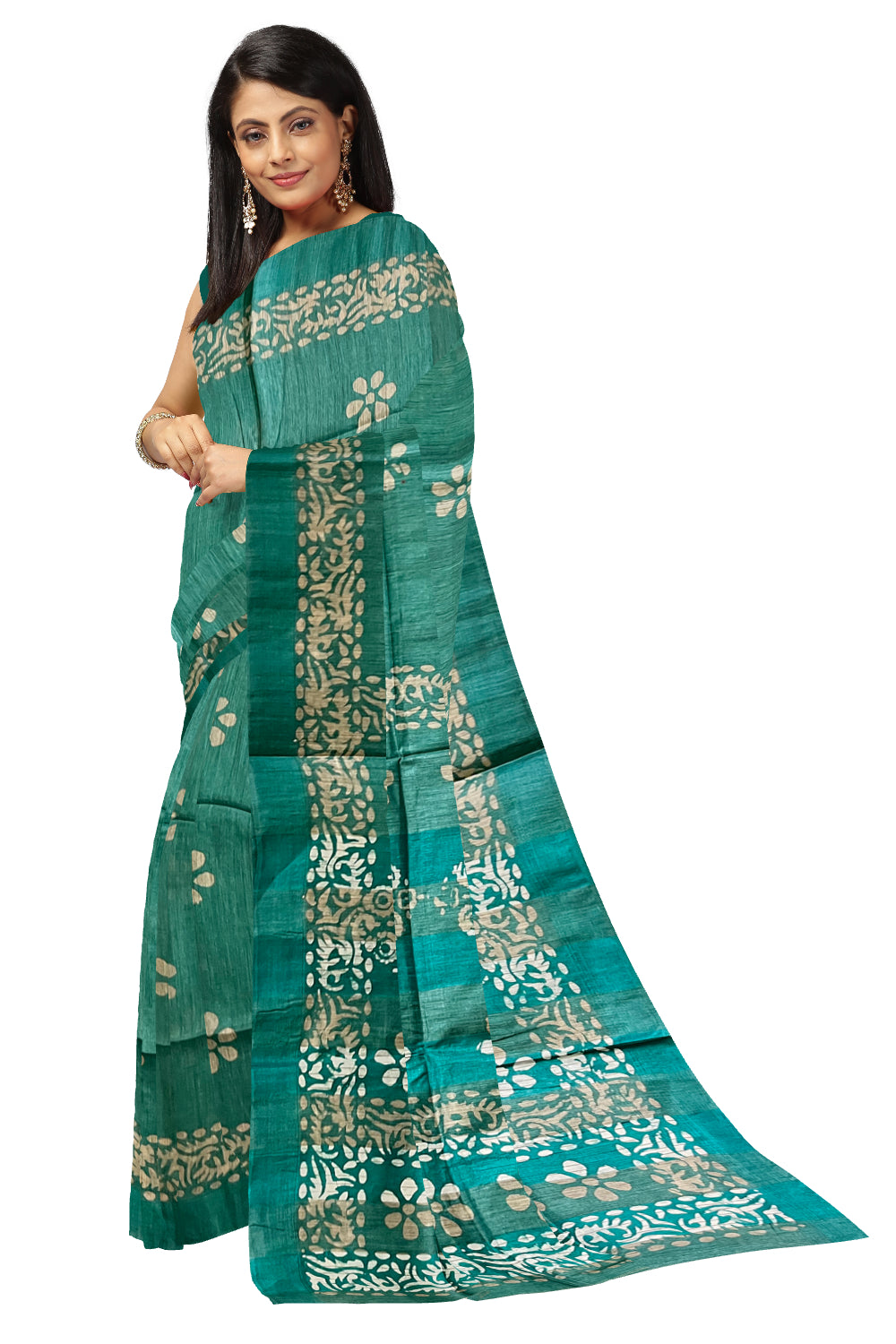 Southloom Cotton Green Saree with Baswara Prints on Body and Pallu