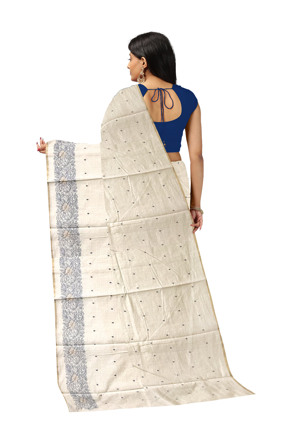 Southloom Cotton White Saree with Embroidered Border