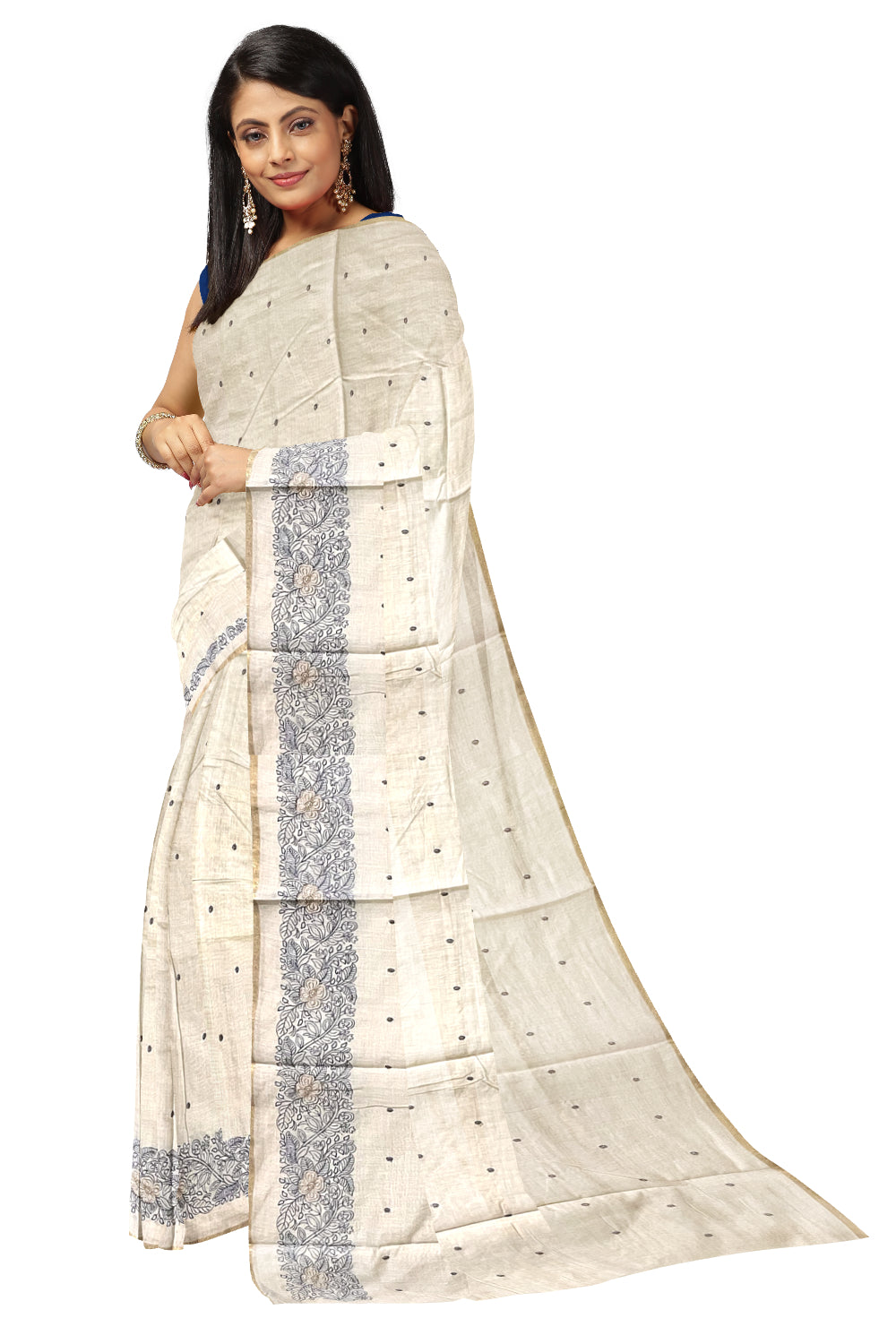 Southloom Cotton White Saree with Embroidered Border