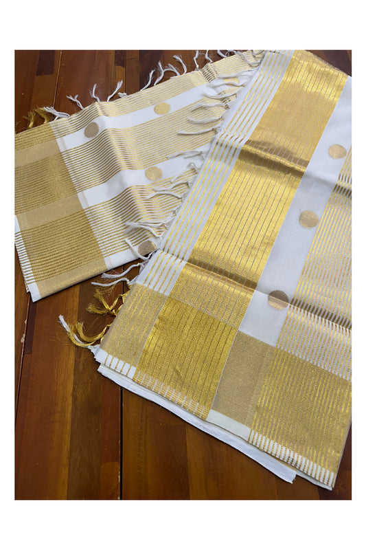 Southloom Premium Handloom Cotton Saree with Polka Woven Works on Body