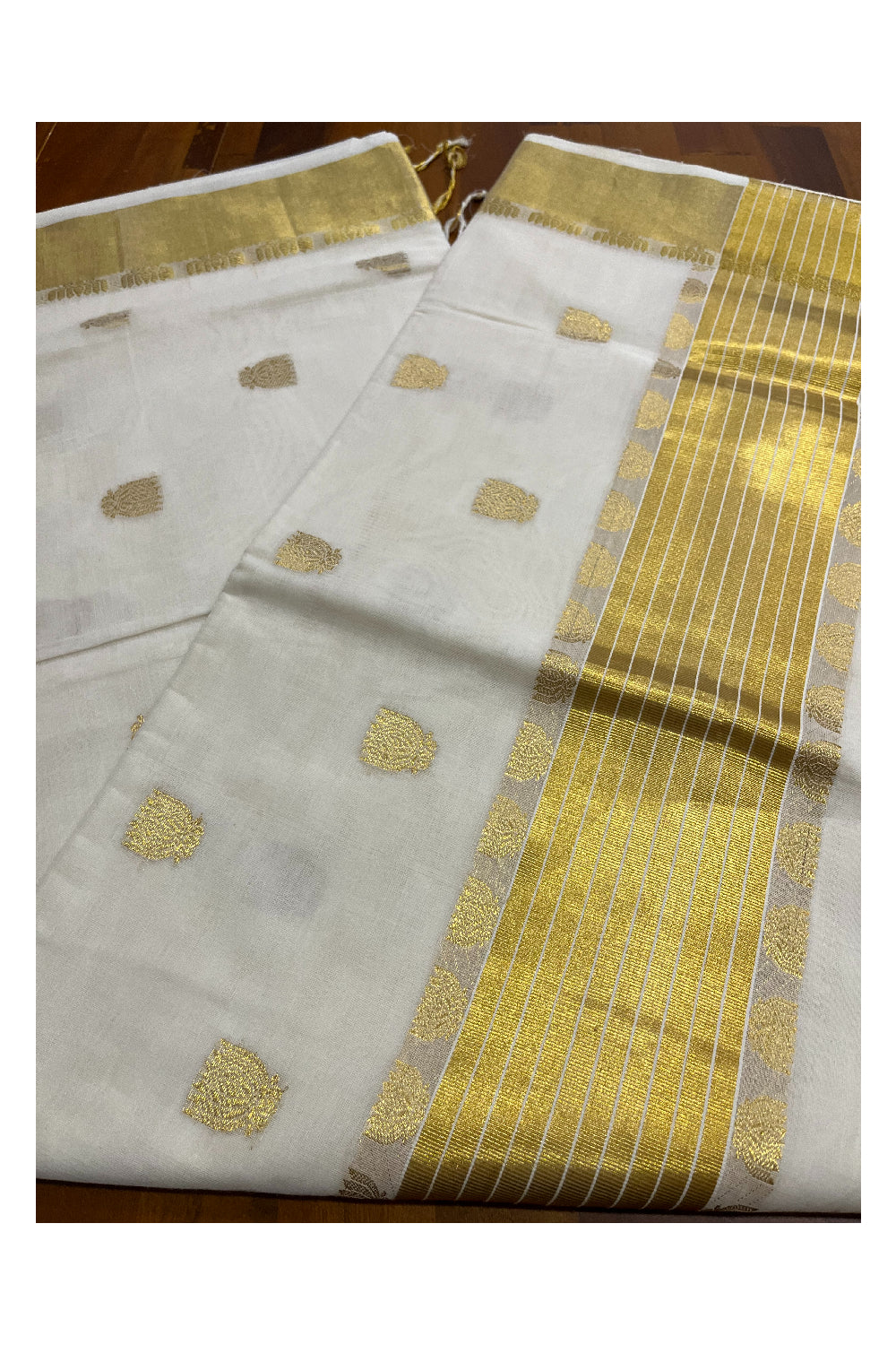 Southloom Premium Handloom Cotton Saree with Lotus Woven Designs across Body