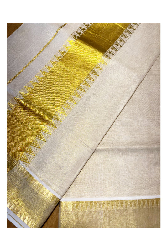 Kerala Tissue Kasavu Saree With Temple Works on Border