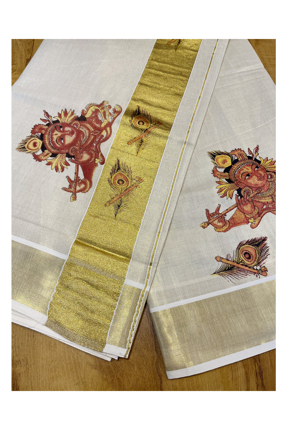 Southloom Kerala Tissue Kasavu Saree With Krishna Mural Printed