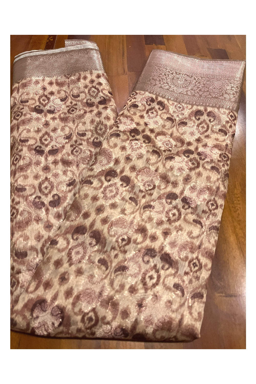 Southloom Cotton Brown Saree with Designer Paisley Prints