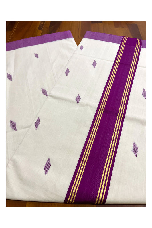 Southloom Premium Balaramapuram Unakkupaavu Handloom Cotton Butta Saree with Violet and Kasavu Border