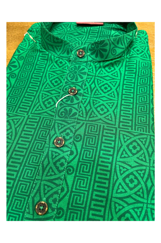 Southloom Green Printed Semi Silk Short Kurta for Men