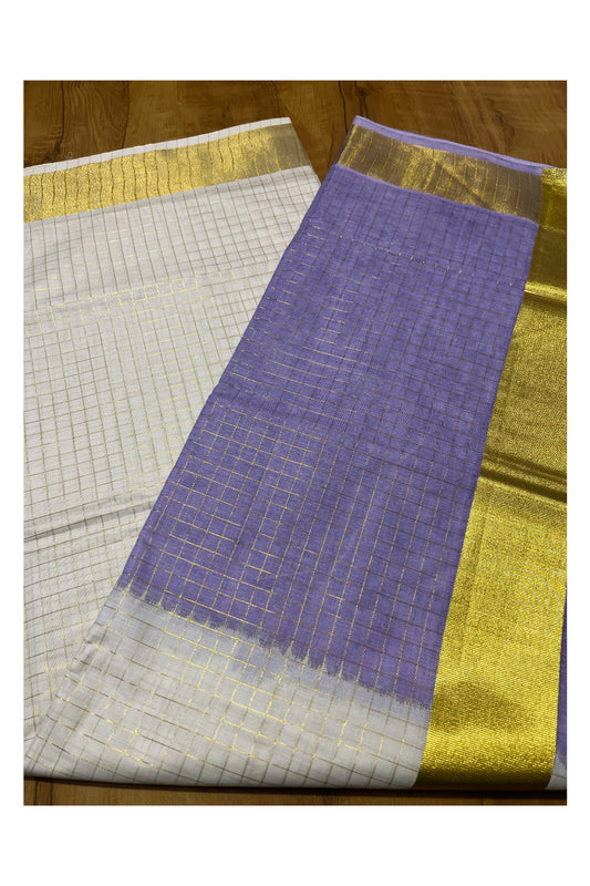 Southloom  Cotton Tie & Dye - Half & Half Lavender Design Saree with Kasavu Checks Across Body