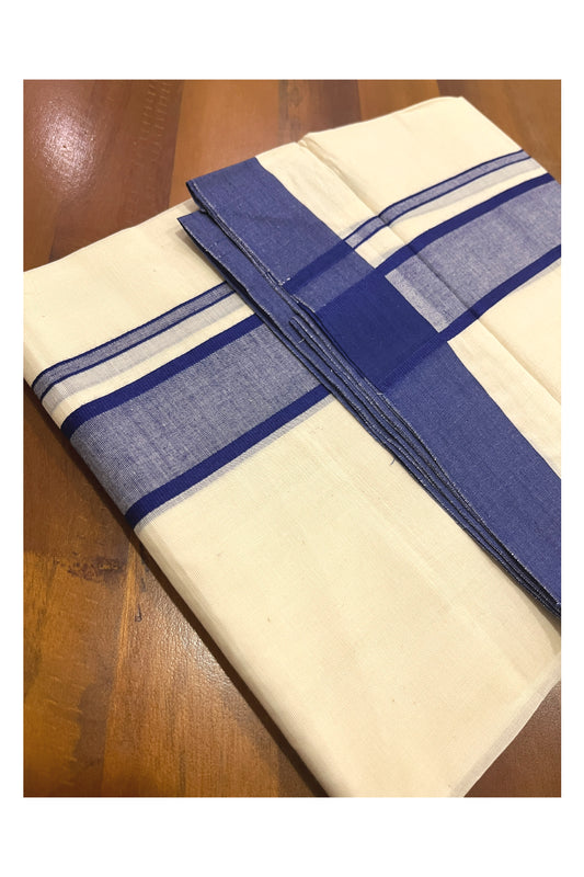 Off White Kerala Double Mundu with Blue Kara (South Indian Kerala Dhoti)