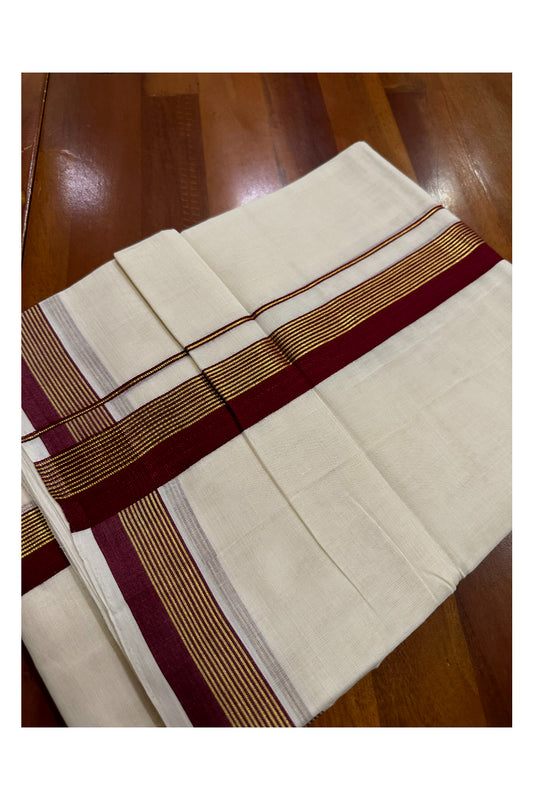 Southloom Premium Handloom Mundu with Maroon and Kasavu Kara (Onam Mundu 2023)