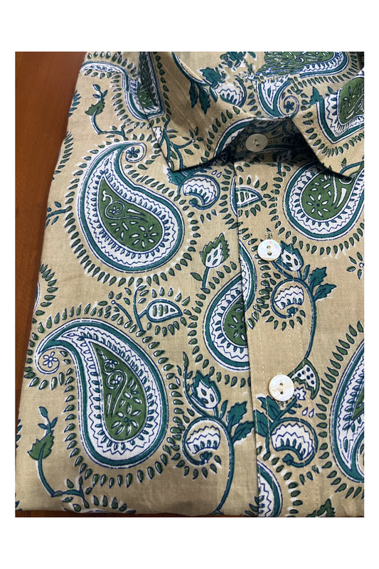 Southloom Jaipur Cotton Teal Paisley Hand Block Printed Shirt (Half Sleeves)