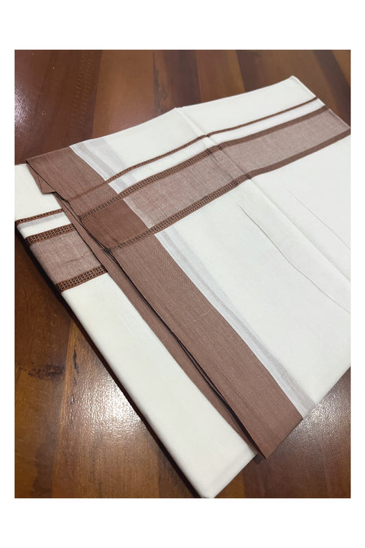 Pure White Cotton Double Mundu with Brown Border (South Indian Kerala Dhoti)