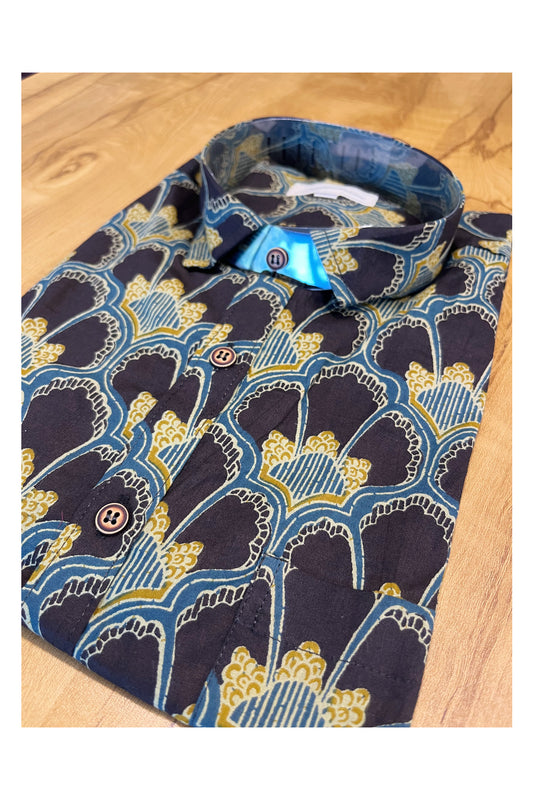 Southloom Jaipur Cotton Black and Blue Hand Block Printed Shirt (Full Sleeves)