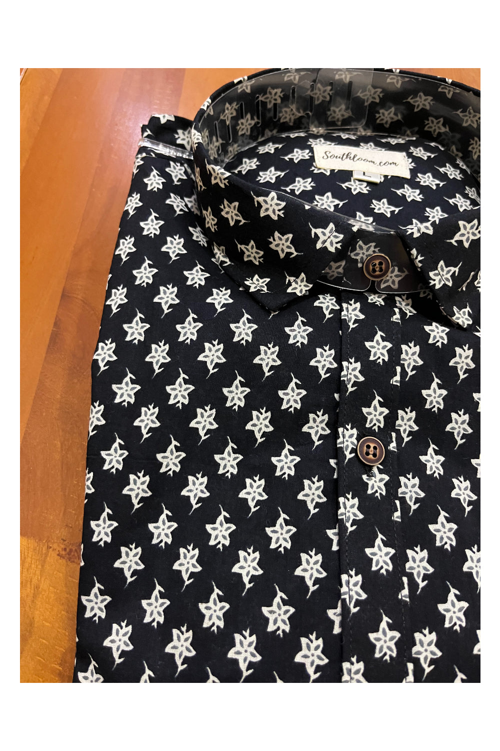 Southloom Jaipur Cotton Black Shirt with Floral Hand Block Printed Design (Full Sleeves)