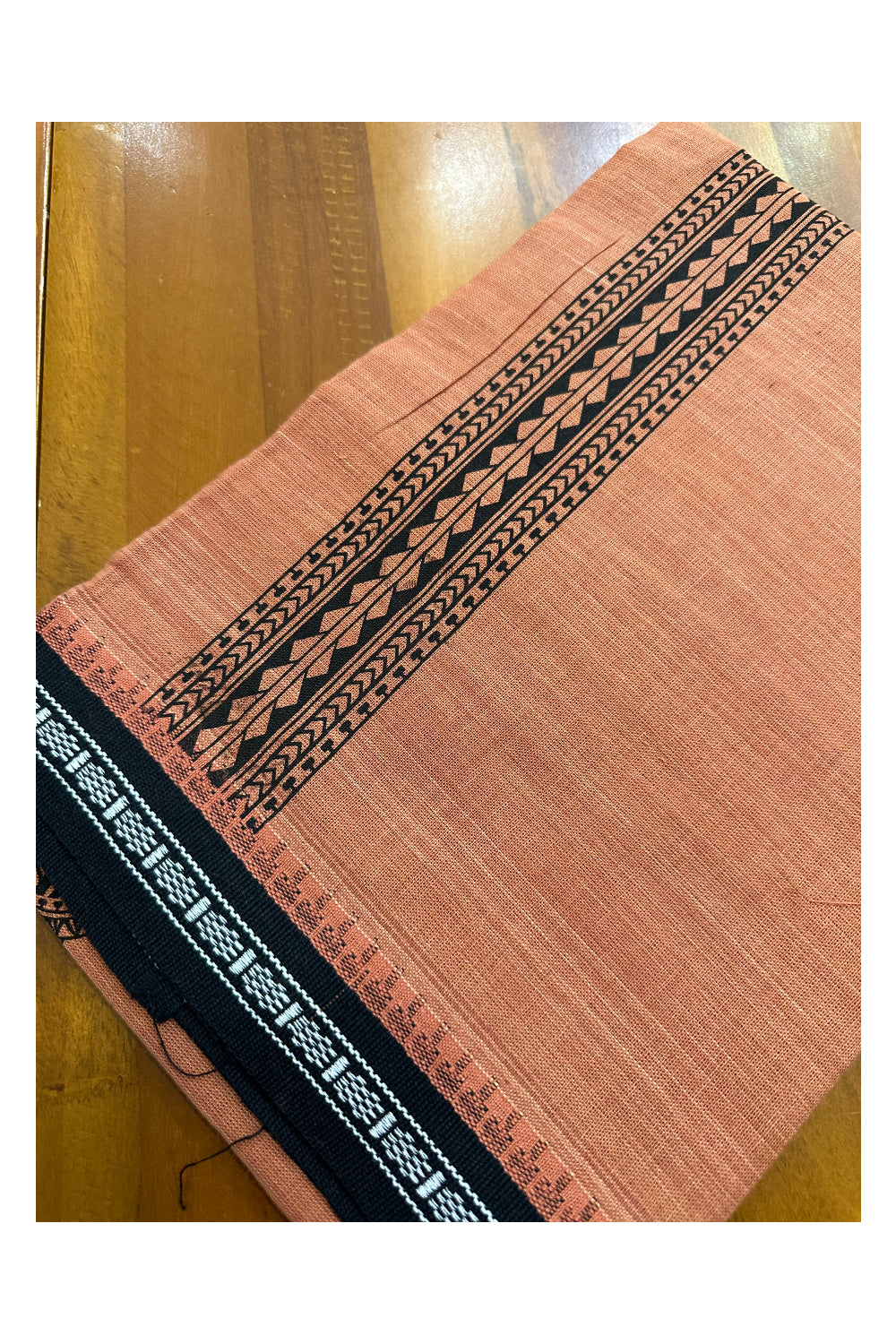 Southloom Saffron (Kaavi) Black Printed Single Mundu / Lungi (South Indian Kerala Dhoti)