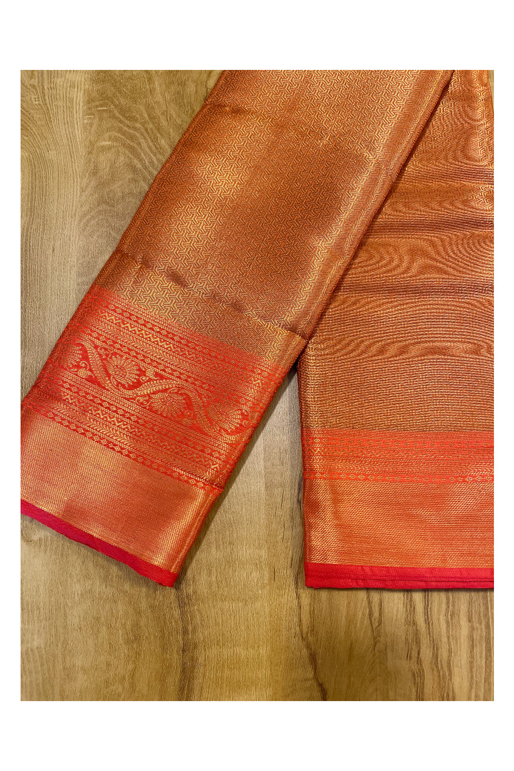 Southloom Premium Semi Silk Zari Work Brocade Saree in Bridal Orange with Matching Pallu (Kanchipuram Pattu Saree)