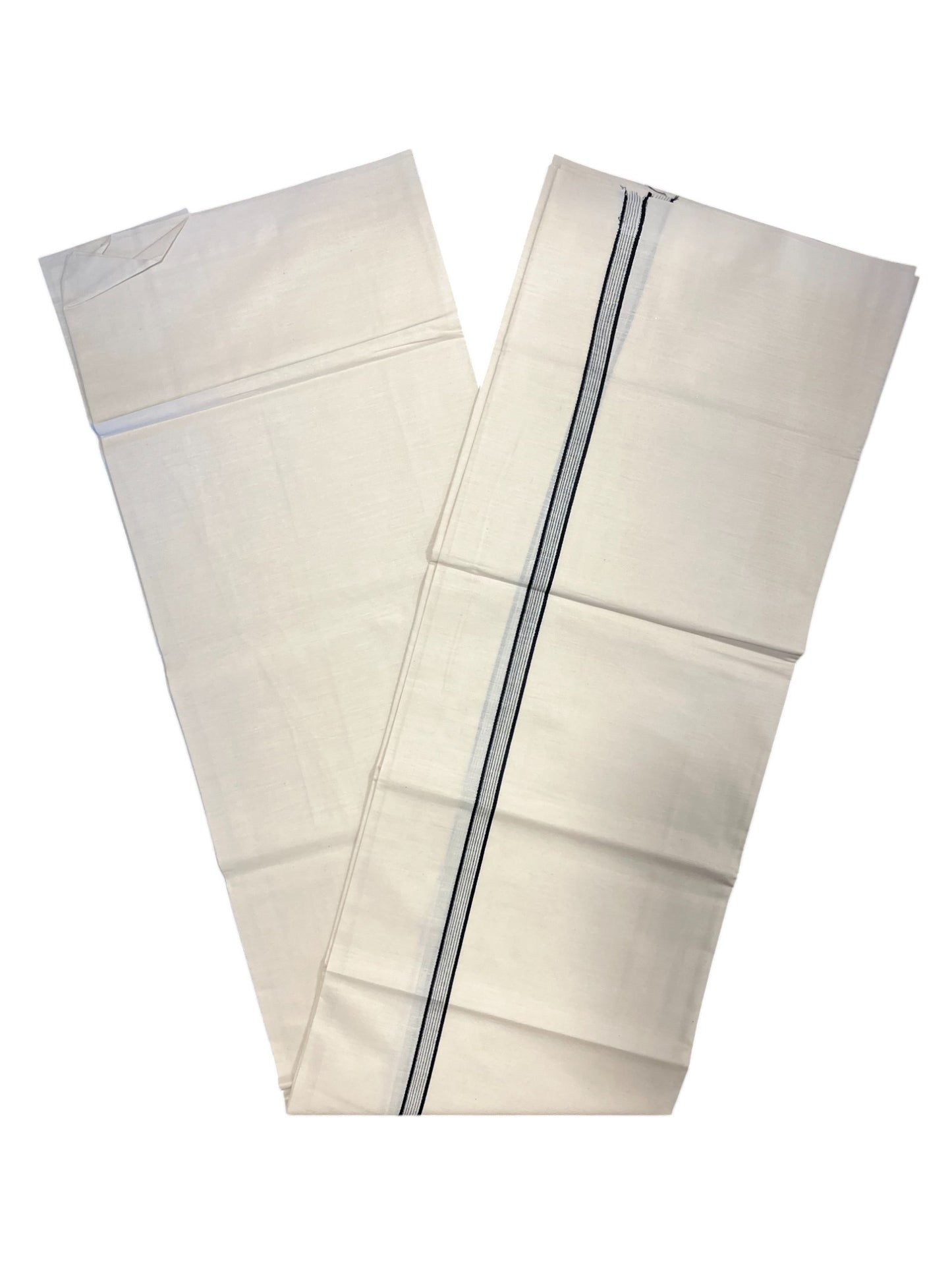 Southloom Off White Single Mundu / Lungi with Black Lines On Kara (South Indian Kerala Dhoti)