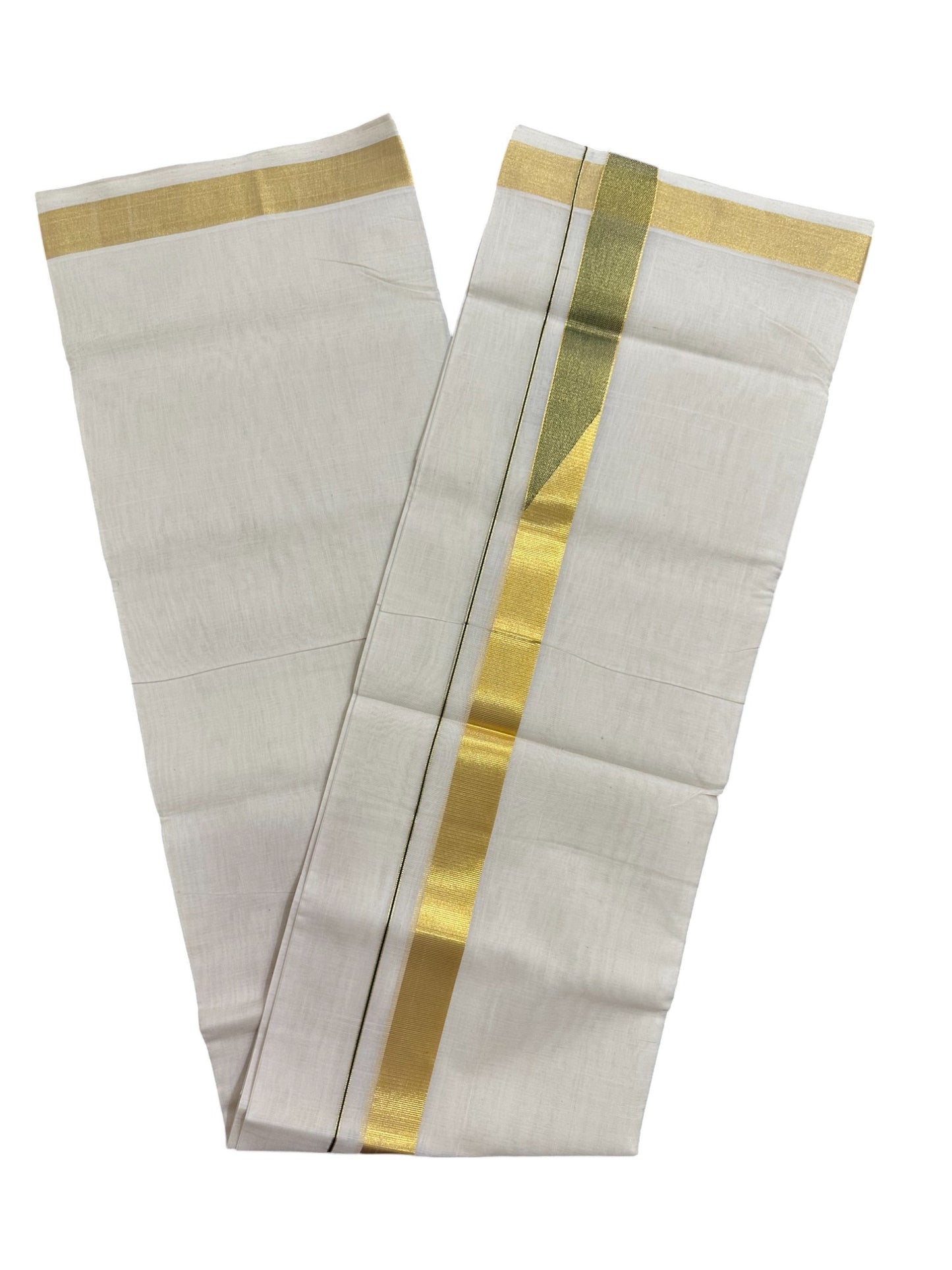 Southloom Super Premium Balaramapuram Unakkupaavu Handloom Mundu with Kasavu and Green Woven Border (South Indian Kerala Dhoti)