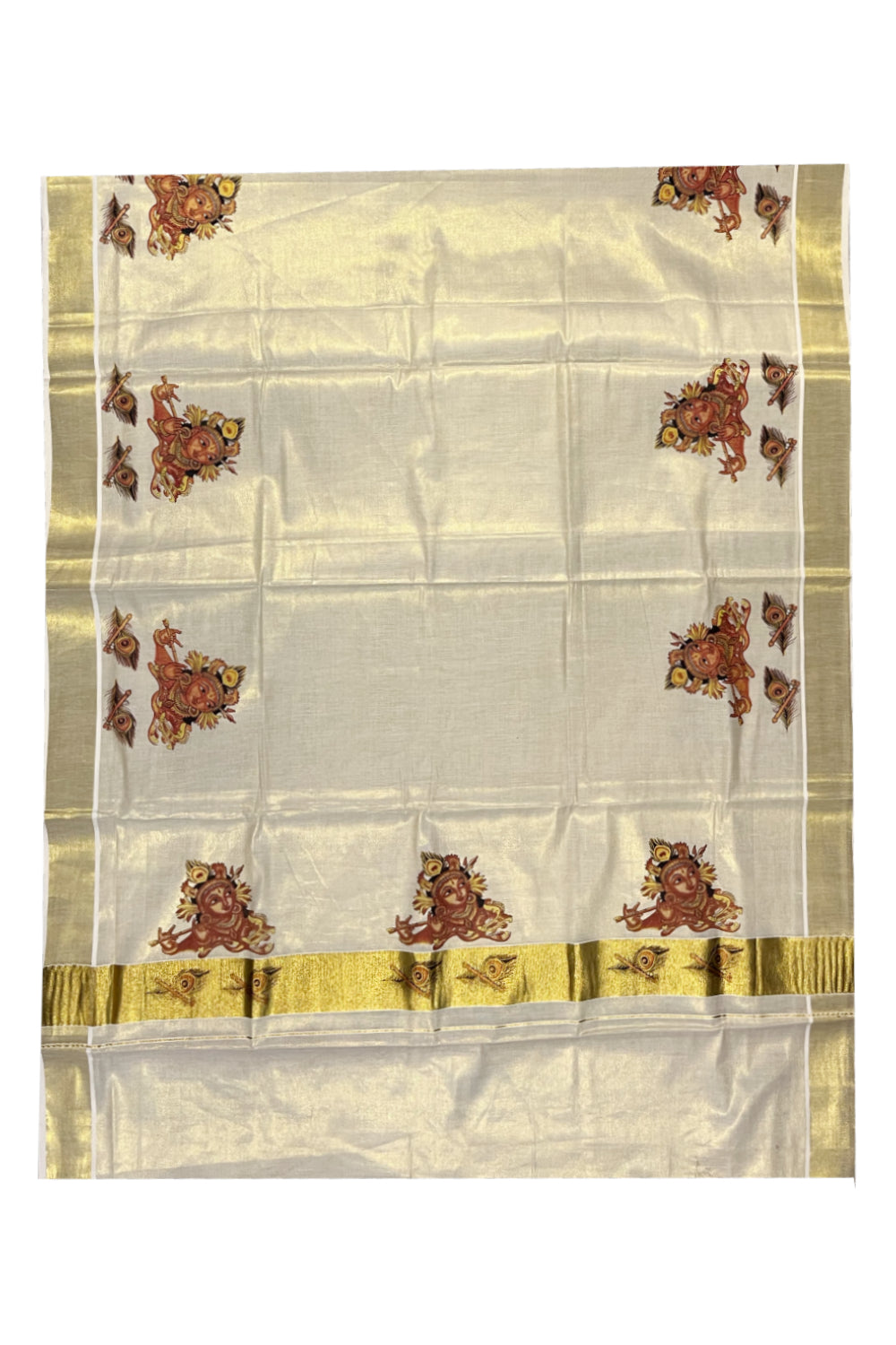 Southloom Kerala Tissue Kasavu Saree With Krishna Mural Printed