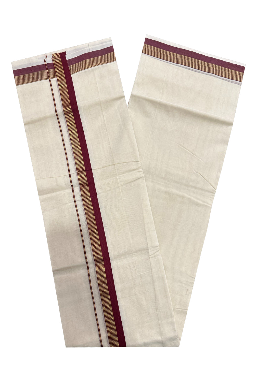 Southloom Premium Handloom Mundu with Maroon and Kasavu Kara (Onam Mundu 2023)