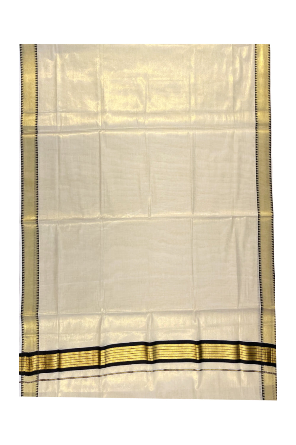 Kerala Tissue Kasavu Saree With Brown Temple Woven Works on Border