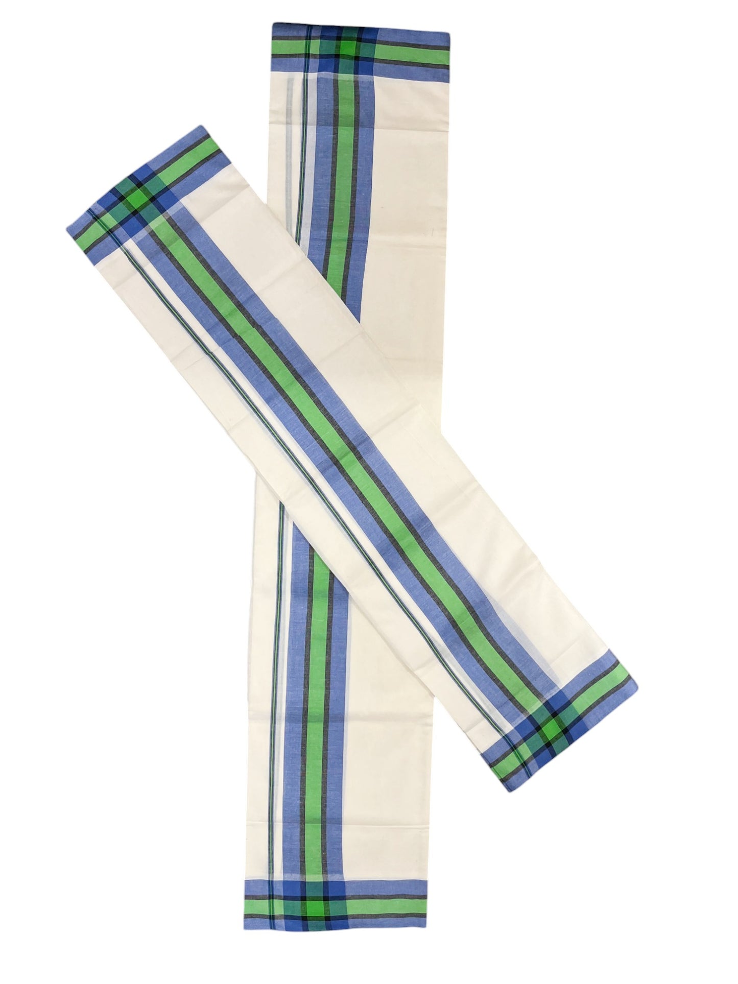 Southloom Mulloth Soft Cotton Blue Green Border Set Mundu 2.80 Mtrs