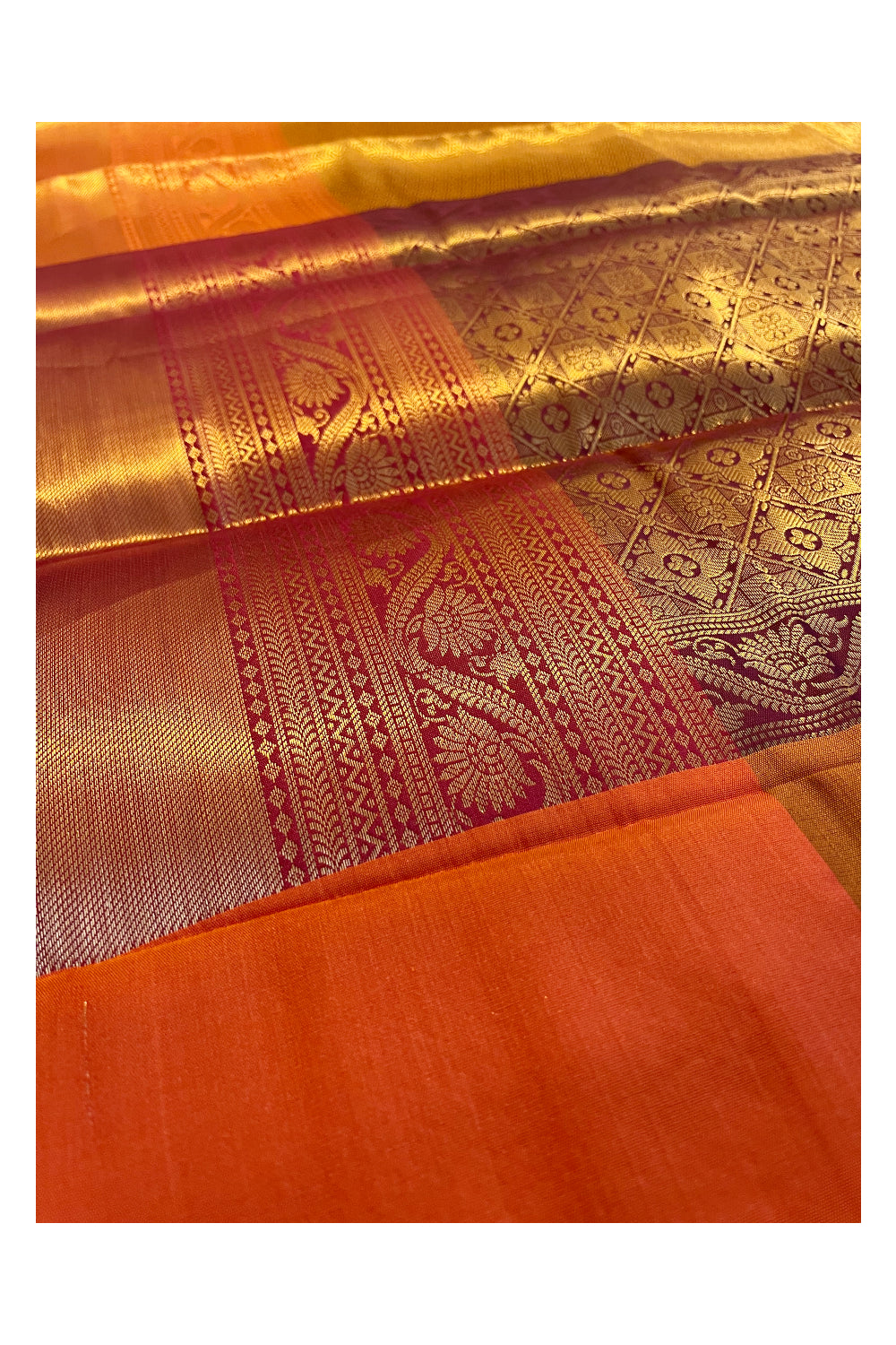 Southloom Premium Semi Silk Zari Work Brocade Saree in Bridal Orange with Matching Pallu (Kanchipuram Pattu Saree)