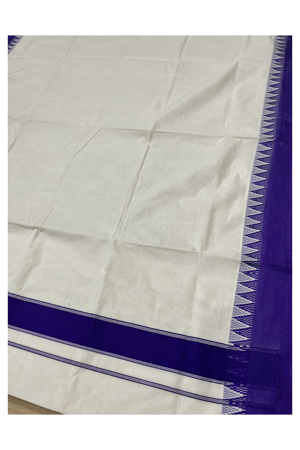 Pure Cotton Kerala Plain Saree with Purple Temple Border