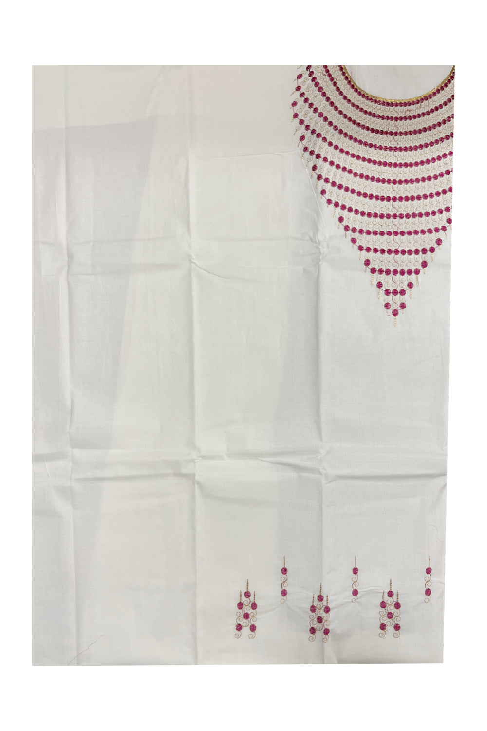 Southloom™ Cotton Churidar Salwar Suit Material in Off White with Pink Embroidery Work