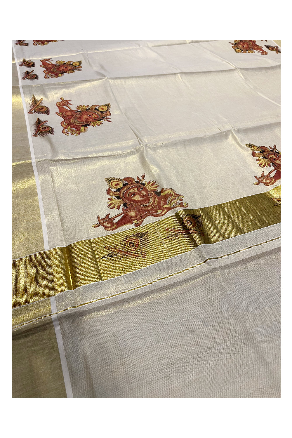 Southloom Kerala Tissue Kasavu Saree With Krishna Mural Printed