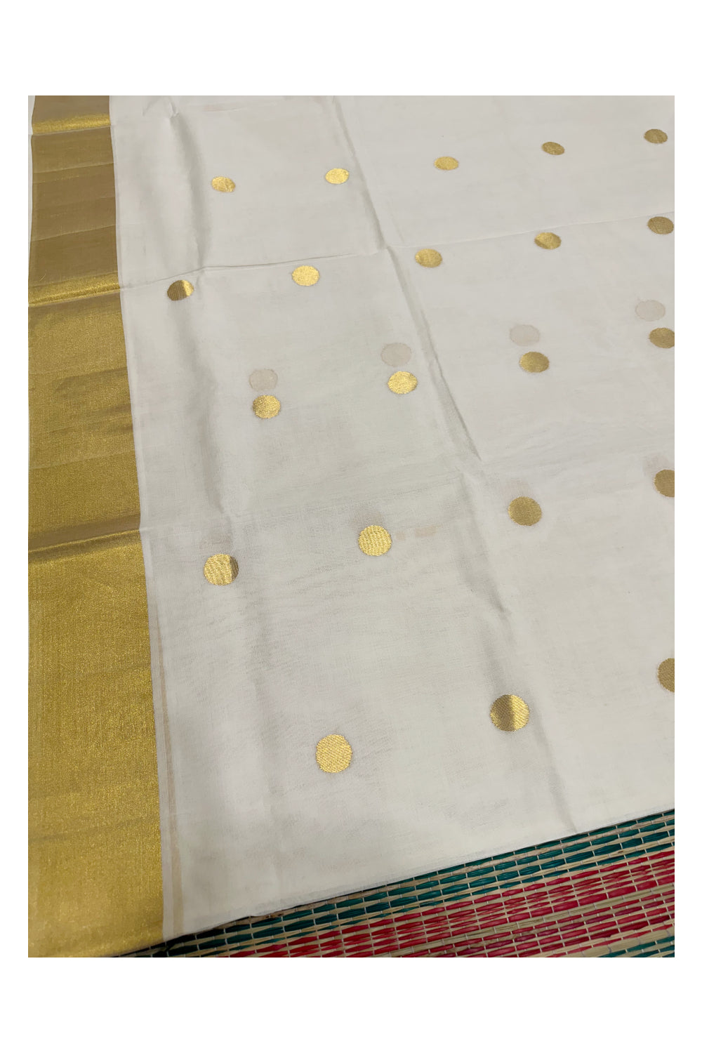 Southloom Premium Handloom Cotton Saree with Polka Woven Works on Body