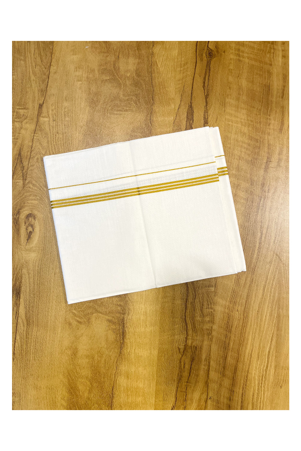 Southloom Off White Single Mundu / Lungi with Yellow Lines On Kara (South Indian Kerala Dhoti)