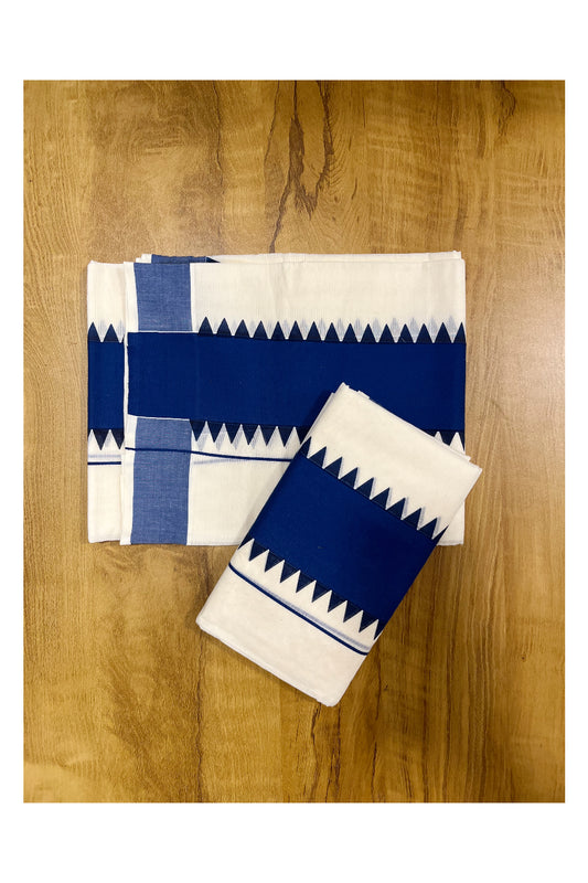 Kerala Pure Cotton Set Mundu Single (Mundum Neriyathum) with Bright Blue Temple Border 2.80 Mtrs