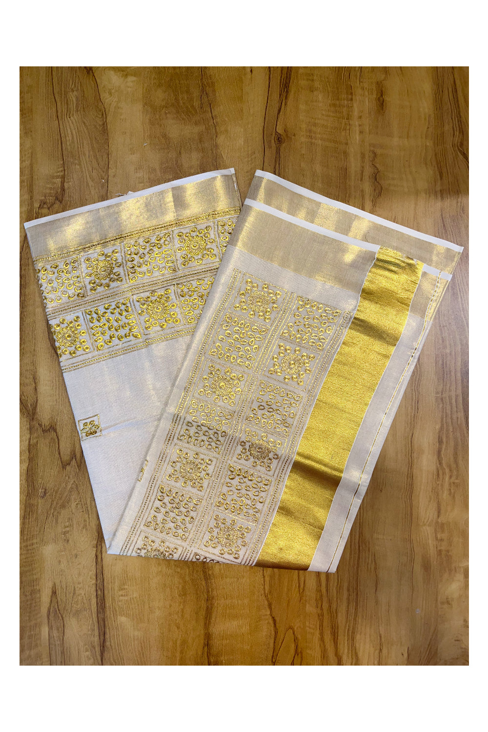 Southloom Tissue Kasavu Saree with Golden Embroidery Work