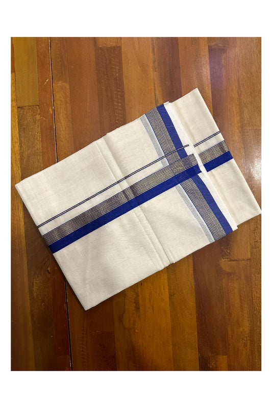 Southloom Premium Handloom Mundu with Blue and Kasavu Kara (Onam Mundu 2023)