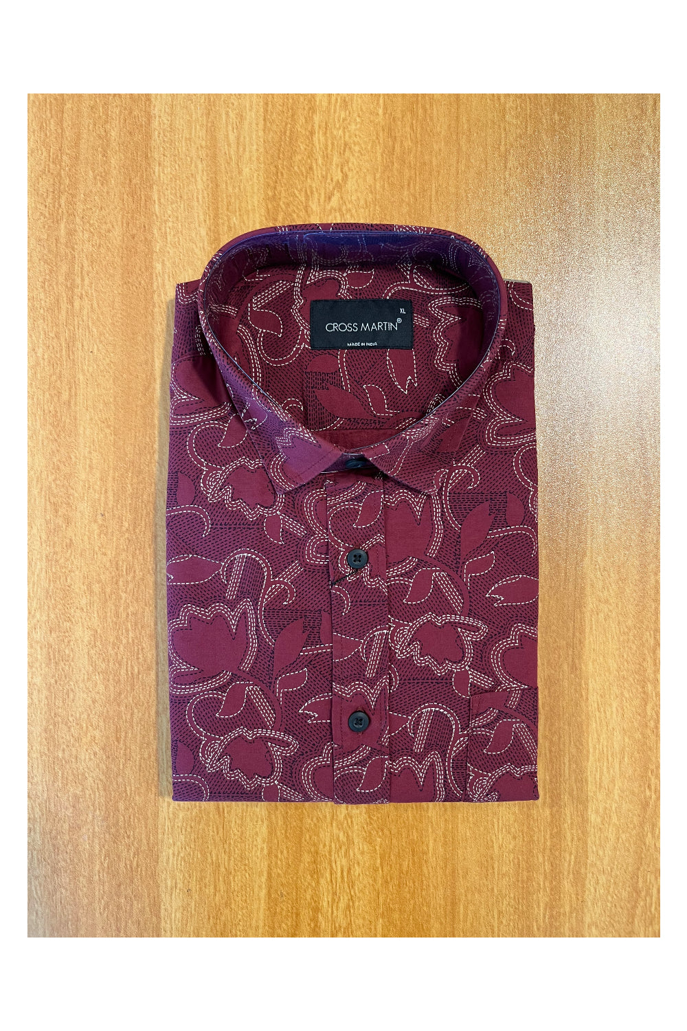 Pure Cotton Maroon Printed Shirt (42 FS)