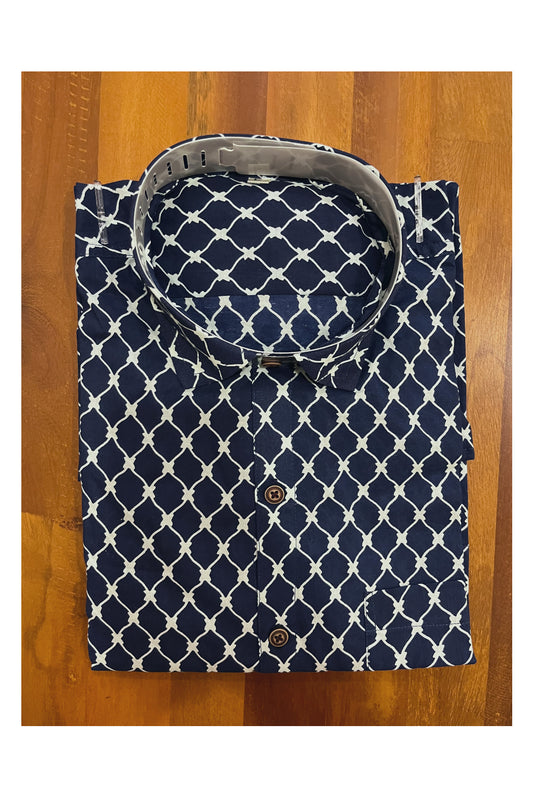 Southloom Jaipur Cotton Hand Block Printed Blue Shirt (Full Sleeves)