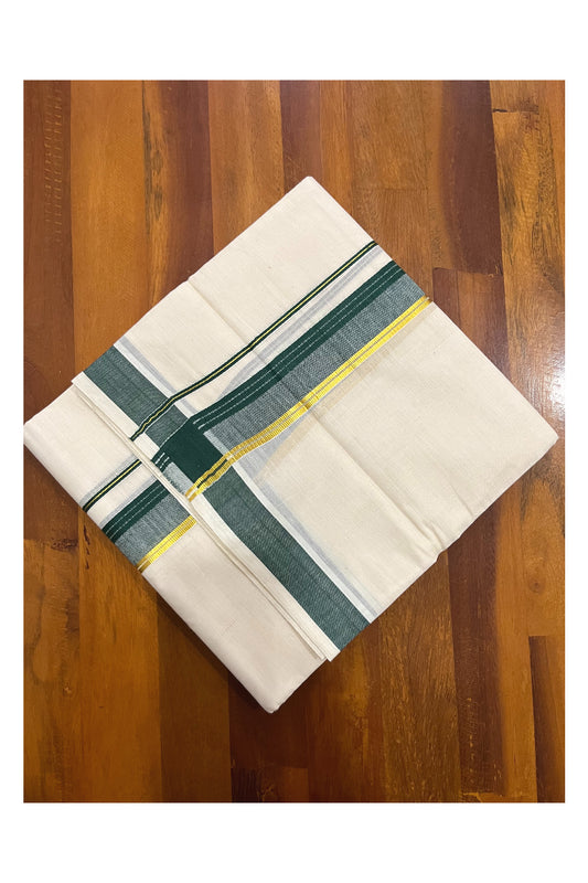 Pure Cotton Kerala Double Mundu with Dark Green and Kasavu Kara (South Indian Kerala Dhoti)