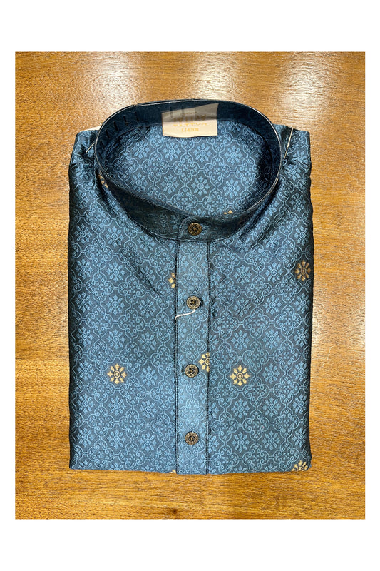 Southloom Blue Woven Patterns Semi Silk Short Kurta for Men