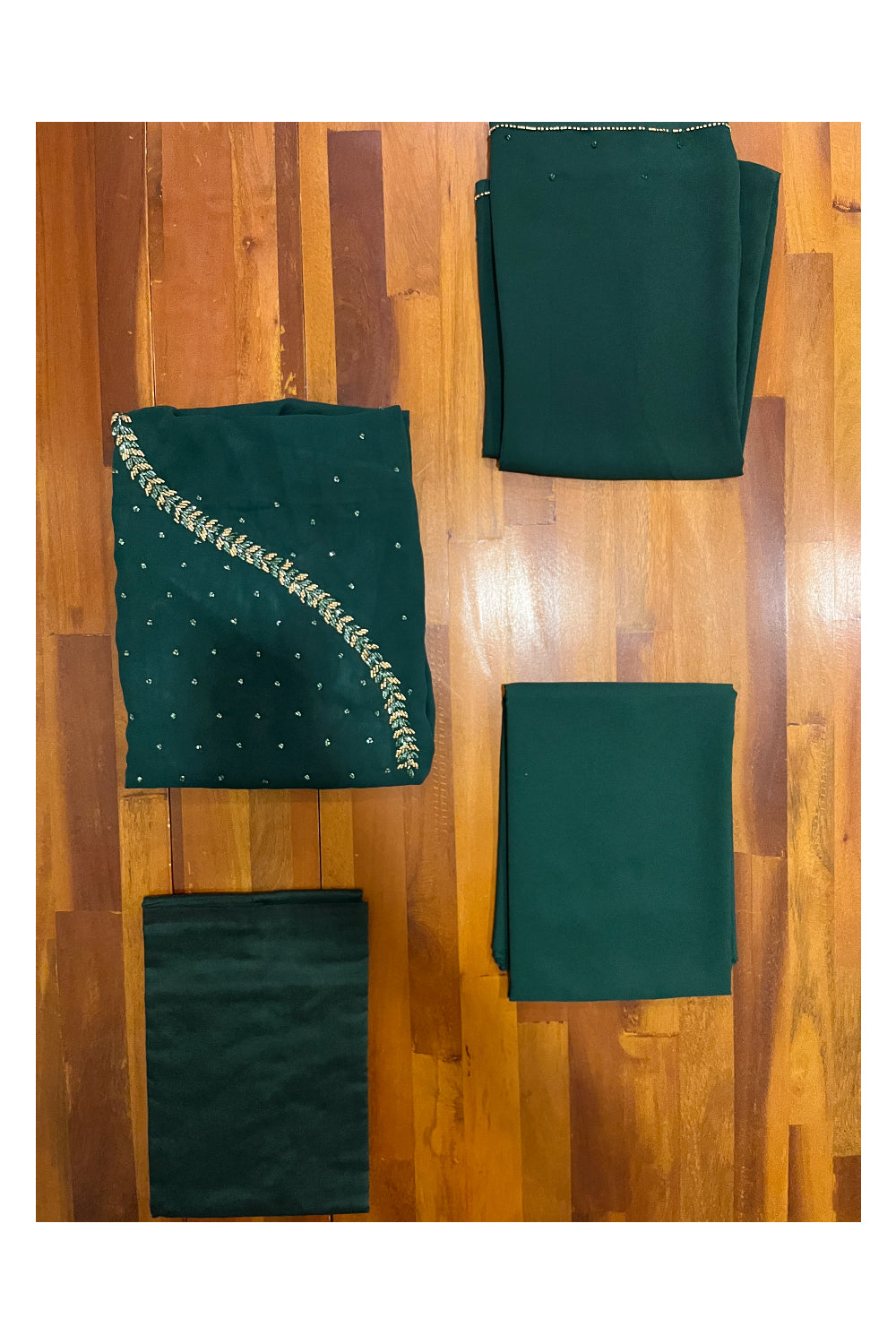 Southloom™ Georgette Churidar Salwar Suit Material in Green with Bead Works