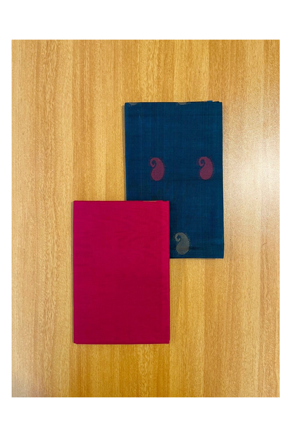 Southloom™ Original Handloom Cotton Pure Silk 3 Piece Blue and Pink Salwar Material with Woven Zari Butta Work