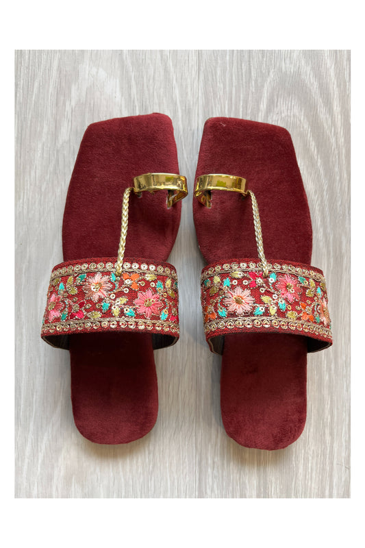 Southloom Jaipur Handmade Embroidered Red Sandals