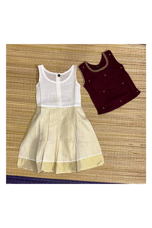 Southloom Kerala Pavada Blouse with Maroon Bead Work Design (Age - 4 Year)