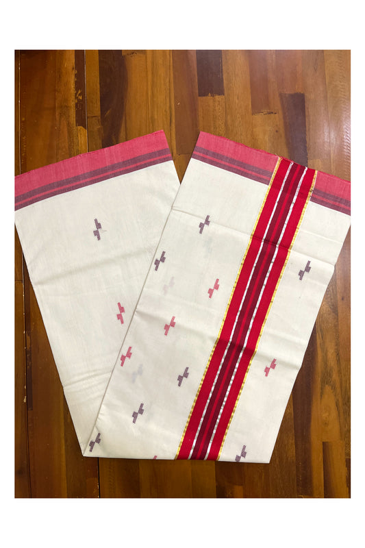 Southloom Premium Balaramapuram Unakkupaavu Handloom Cotton Butta Saree with Red and Kasavu Border