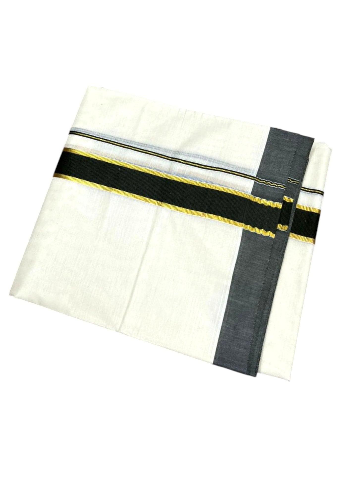 Southloom Pure Cotton Mundu with Gold Kasavu and Olive Green Colour Border (South Indian Kerala Dhoti)