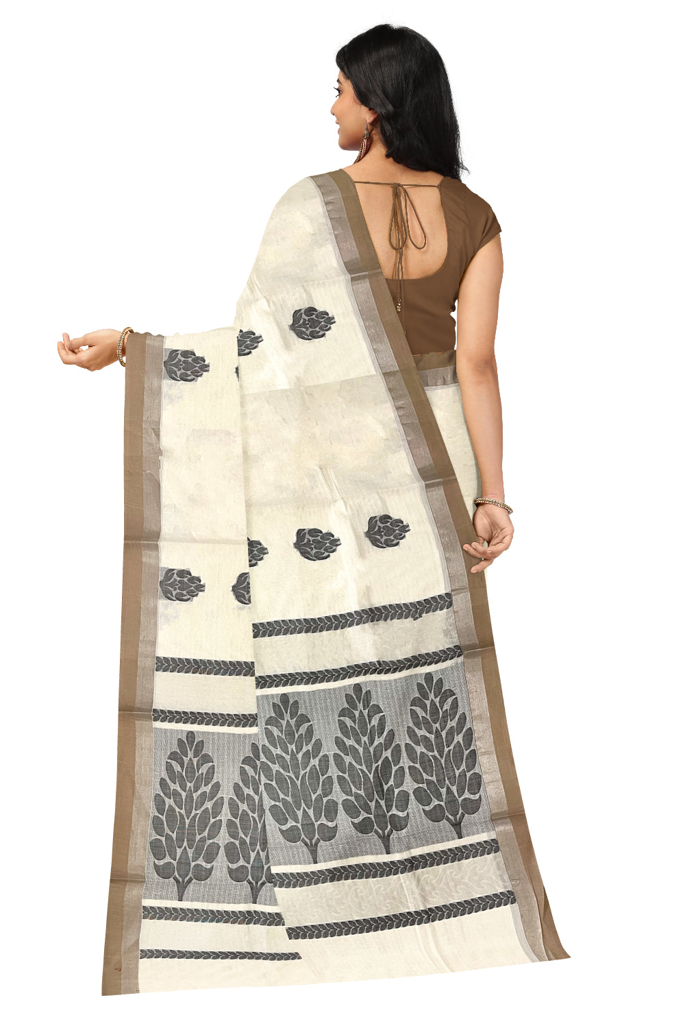 Southloom Off White Cotton Saree with Floral Woven Designs