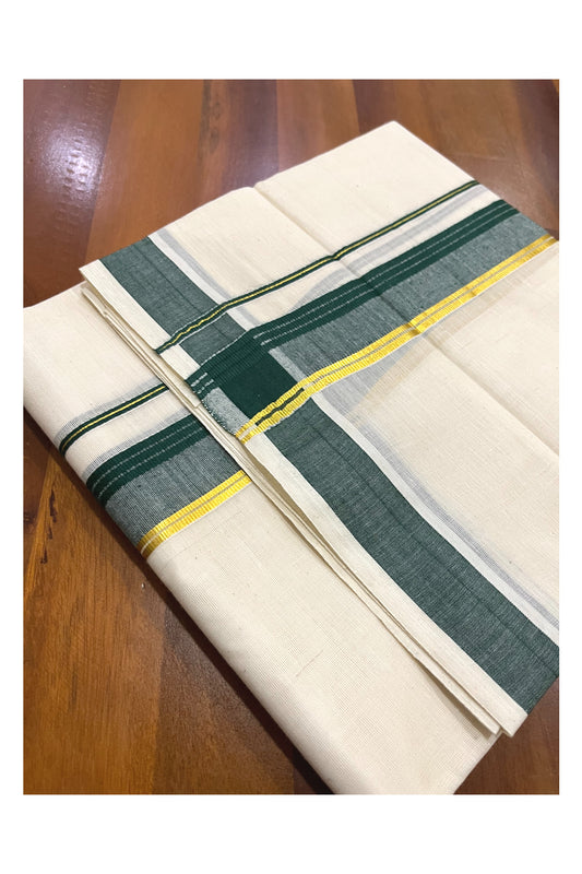 Pure Cotton Kerala Double Mundu with Dark Green and Kasavu Kara (South Indian Kerala Dhoti)