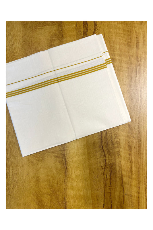 Southloom Off White Single Mundu / Lungi with Yellow Lines On Kara (South Indian Kerala Dhoti)