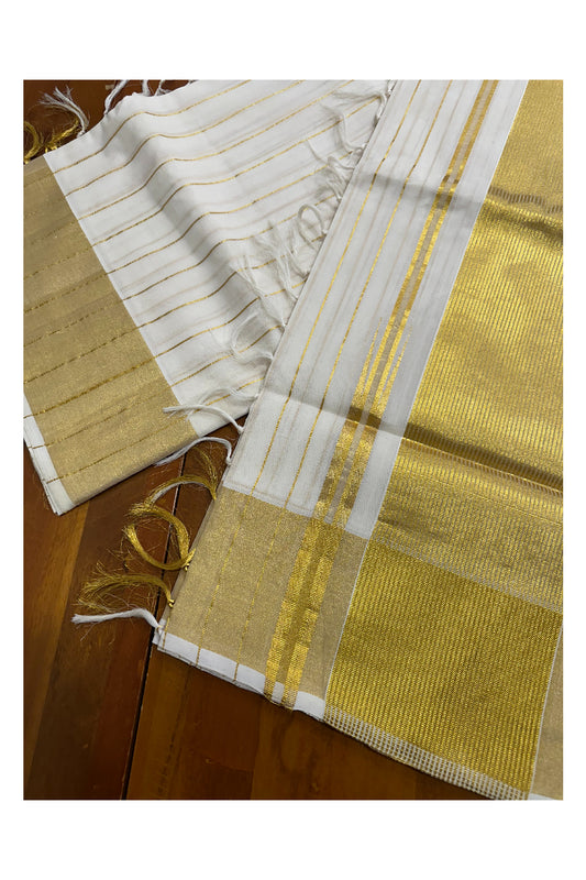 Southloom Premium Handloom Cotton Kasavu Lines Design Saree